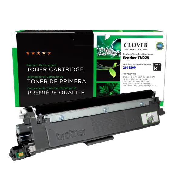 Remanufactured Black Toner Cartridge for Brother TN229BK (Page Yield: 1,500) (Yield: 1,500) Compatible with OEM# 201680P