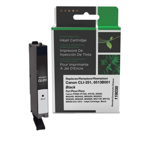 Remanufactured Black Ink Cartridge for Canon CLI-251 (6513B001) (Page Yield: 1,105)