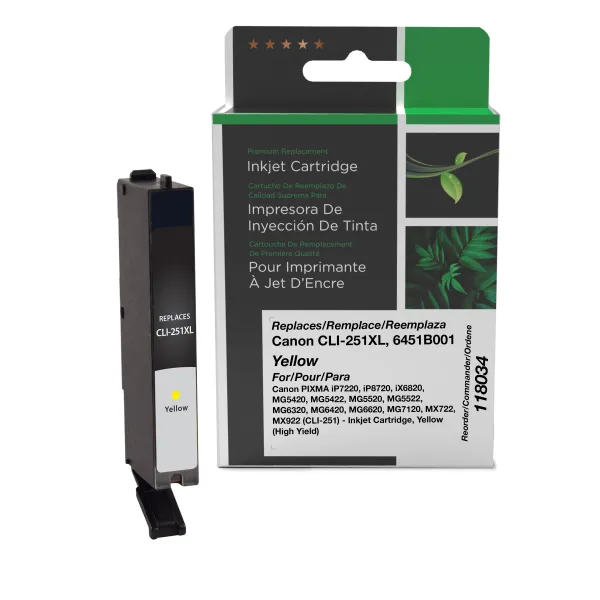 Remanufactured High Yield Yellow Ink Cartridge for Canon CLI-251XL (6451B001) (Page Yield: 685)