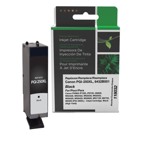 Remanufactured High Yield Black Ink Cartridge for Canon PGI-250XL (6432B001) (Page Yield: 500)