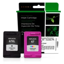 Remanufactured Black High Yield, Tri-Color Ink Cartridges for HP 67XL/67 (3YP30AN) 2-Pack