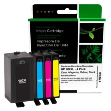 Remanufactured High Yield Black, Cyan, Magenta, Yellow Ink Cartridges for HP 902XL 4-Pack