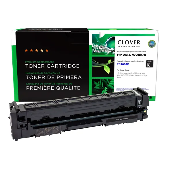 Remanufactured Black Toner Cartridge (New Chip) for HP 218A (W2180A) (Page Yield: 1,300) (Yield: 1,300) Compatible with OEM# 201664P