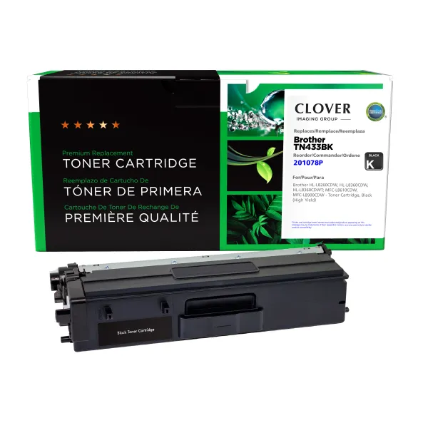 Remanufactured High Yield Black Toner Cartridge for Brother TN433BK (Page Yield: 4,500)