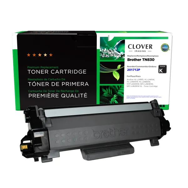 Remanufactured Toner Cartridge For Brother TN830 (Page Yield: 1,200) (Yield: 1,200) Compatible with OEM# 201712P
