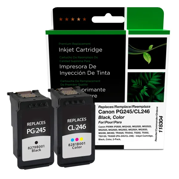 Remanufactured Black, Color Ink Cartridges for Canon PG-245/CL-246 2-Pack