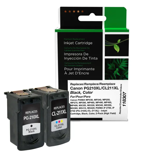 Remanufactured High Yield Black, Color Ink Cartridges for Canon PG-210XL/CL-211XL (2973B048) 2-Pack