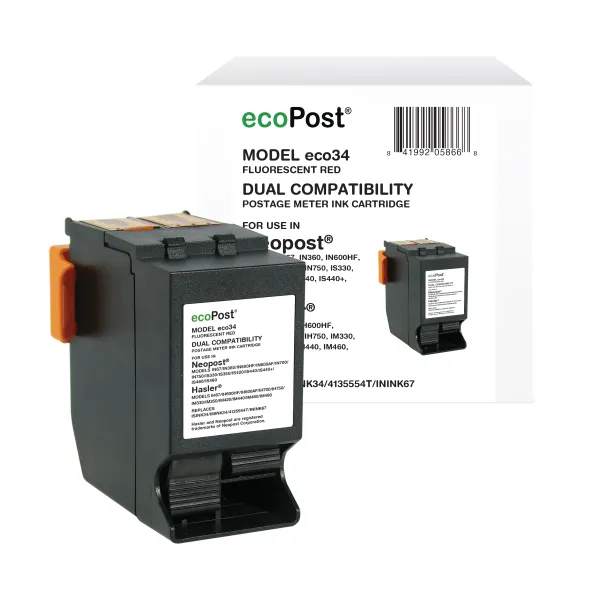 ecoPost Remanufactured Postage Meter Red Ink Cartridge for NeoPost, Hasler ISINK34/ISINK34/4135554T/ININK67 (Page Yield: 8,500)