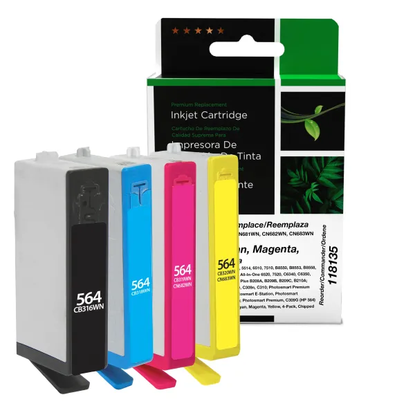 Remanufactured Black, Cyan, Magenta, Yellow Ink Cartridges for HP 564 (3YQ22AN) 4-Pack