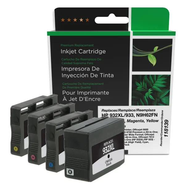 Remanufactured High Yield Black, Cyan, Magenta, Yellow Ink Cartridges for HP 932XL/933 (N9H62FN) 4-Pack