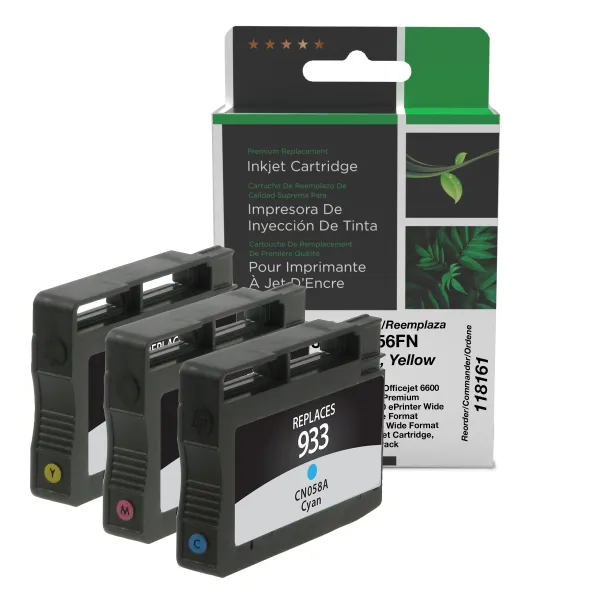 Remanufactured Cyan, Magenta, Yellow Ink Cartridges for HP 933 (N9H56FN) 3-Pack