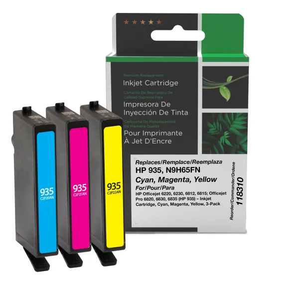 Remanufactured Cyan, Magenta, Yellow Ink Cartridges for HP 935 (N9H65FN) 3-Pack
