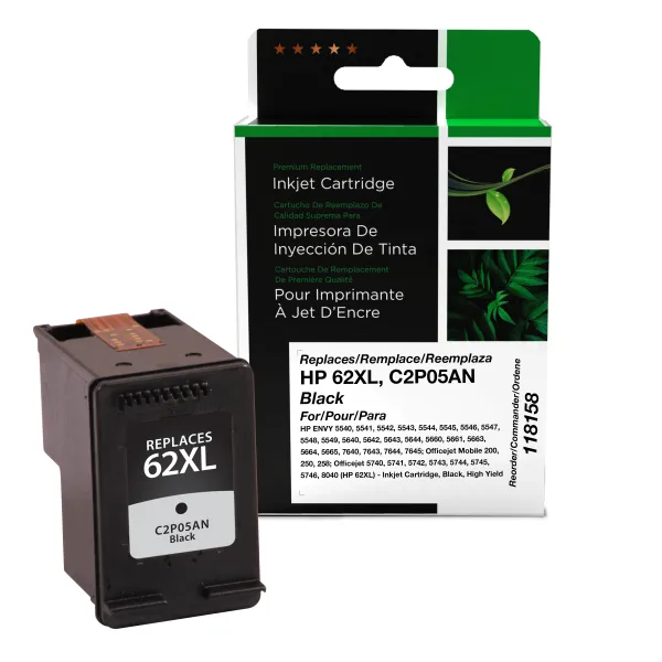 Remanufactured High Yield Black Ink Cartridge for HP 62XL (C2P05AN) (Page Yield: 600)
