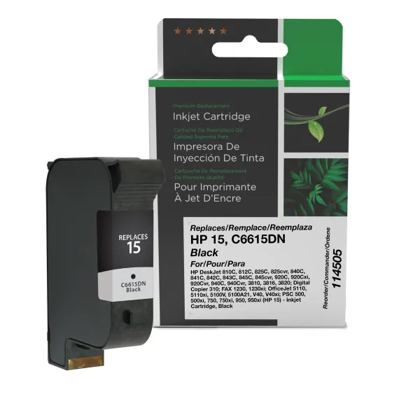 Remanufactured Black Ink Cartridge for HP 15 (C6615DN) (Page Yield: 600) (Yield: 600) Compatible with OEM# 114505