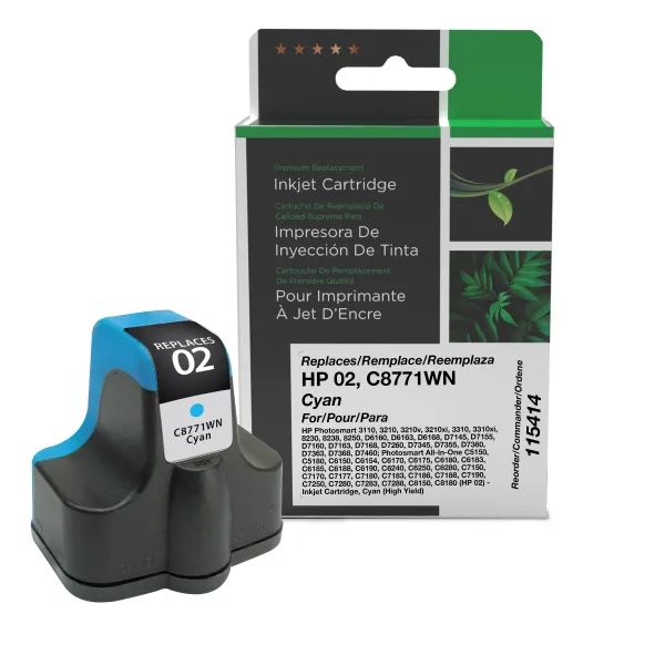 Cyan Ink Cartridge for HP C8771WN (HP 02) (400 Yield) (Compatible with OEM C8771WN, HP02)