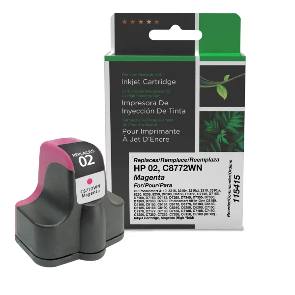 Magenta Ink Cartridge for HP C8772WN (HP 02) (370 Yield) (Compatible with OEM C8772WN, HP02)