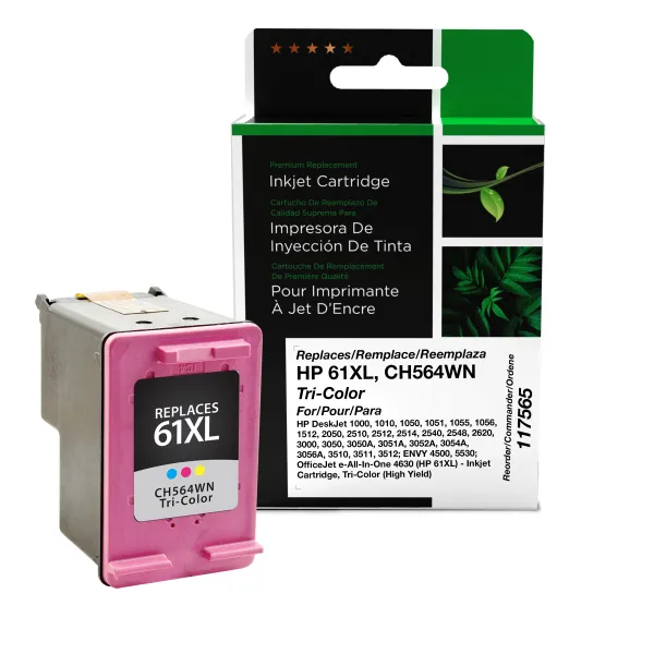 Remanufactured High Yield Tri-Color Ink Cartridge for HP 61XL (CH564WN) (Page Yield: 330)