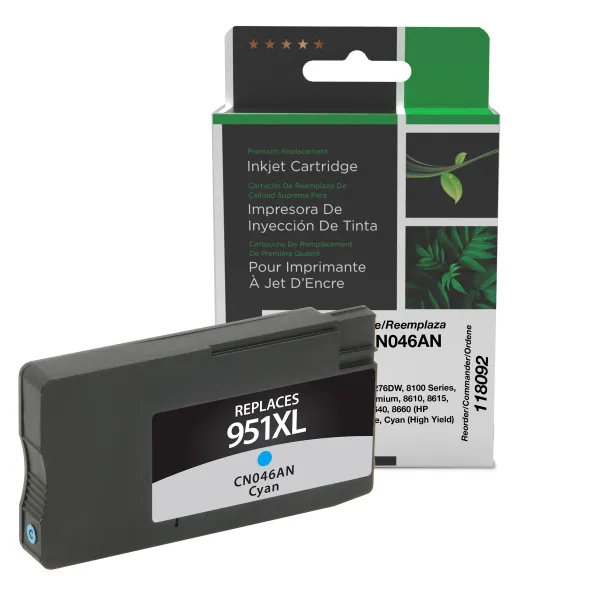 Remanufactured High Yield Cyan Ink Cartridge for HP 951XL (CN046AN) (Page Yield: 1,500)
