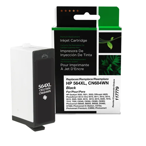Remanufactured High Yield Black Ink Cartridge for HP 564XL (CB321WN/CN684WN) (Page Yield: 550)