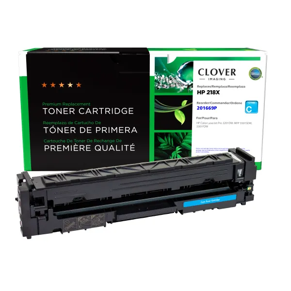 Remanufactured High Yield Cyan Toner Cartridge (New Chip) for HP 218X (W2181X) (Page Yield: 2, 500) (Yield: 2, 500) Compatible with OEM# 201669P