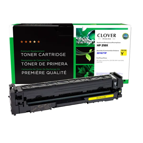 Remanufactured High Yield Yellow Toner Cartridge (New Chip) for HP 218X (W2182X) (Page Yield: 2, 500) (Yield: 2, 500) Compatible with OEM# 201671P