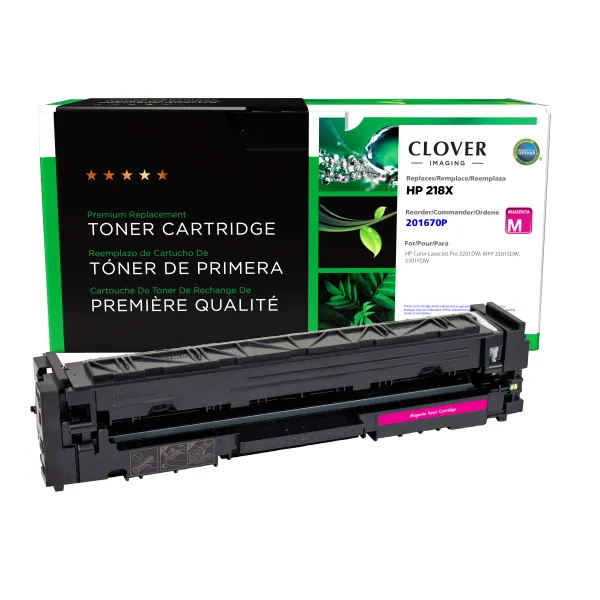 Remanufactured High Yield Magenta Toner Cartridge (New Chip) for HP 218X (W2183X) (Page Yield: 2, 500) (Yield: 2, 500) Compatible with OEM# 201670P