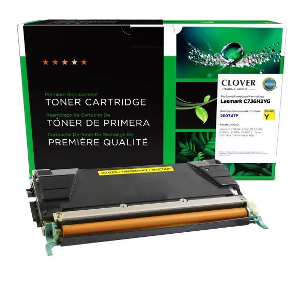 Remanufactured High Yield Yellow Toner Cartridge for Lexmark C736/X736/X738 (Page Yield: 10,000)