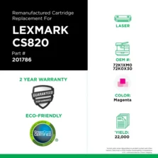 Remanufactured Extra High Yield Magenta Toner Cartridge for Lexmark CS820 (Page Yield: 22,000) (Yield: 22,000) Compatible with OEM# 201786
