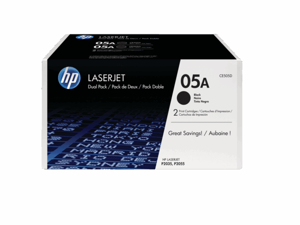 HP 05A (CE505D) LaserJet P2035,P2050,P2055 2-Pack Black Original LaserJet Toner Cartridges (2 x 2,300 Yield)